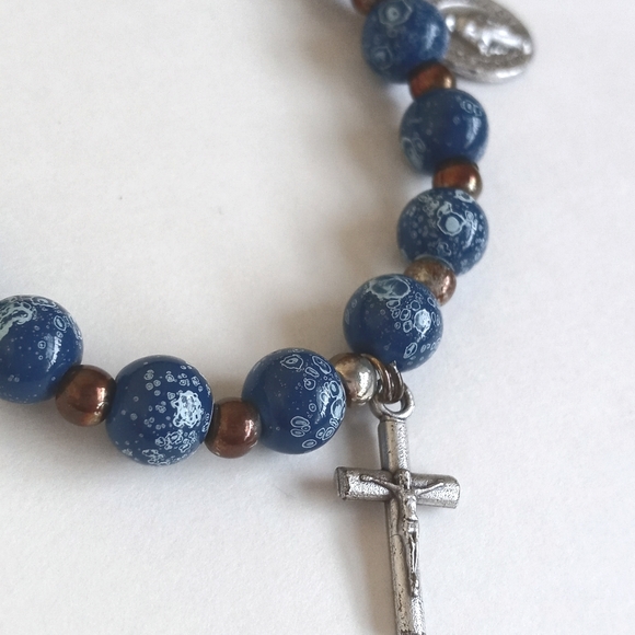 *Relisted* Blue Copper Beaded Rosary Bracelet  Mary Madeline Pendants & Cross - Picture 4 of 8